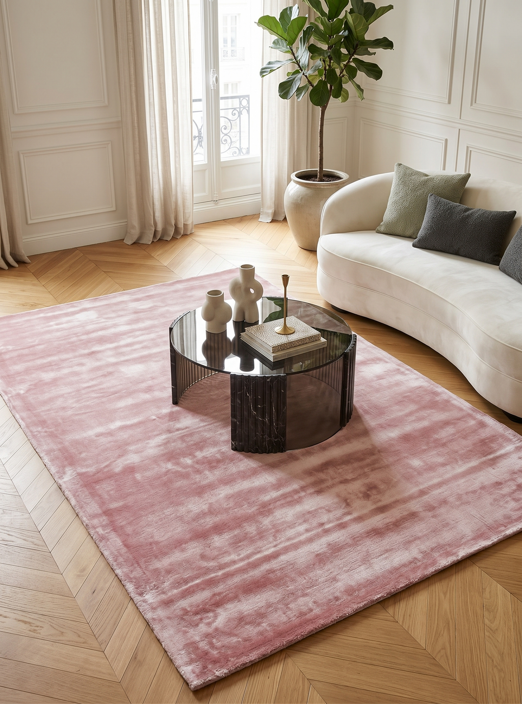 Textured Dusty Mauve Pink Abrash Wash Viscose Carpet