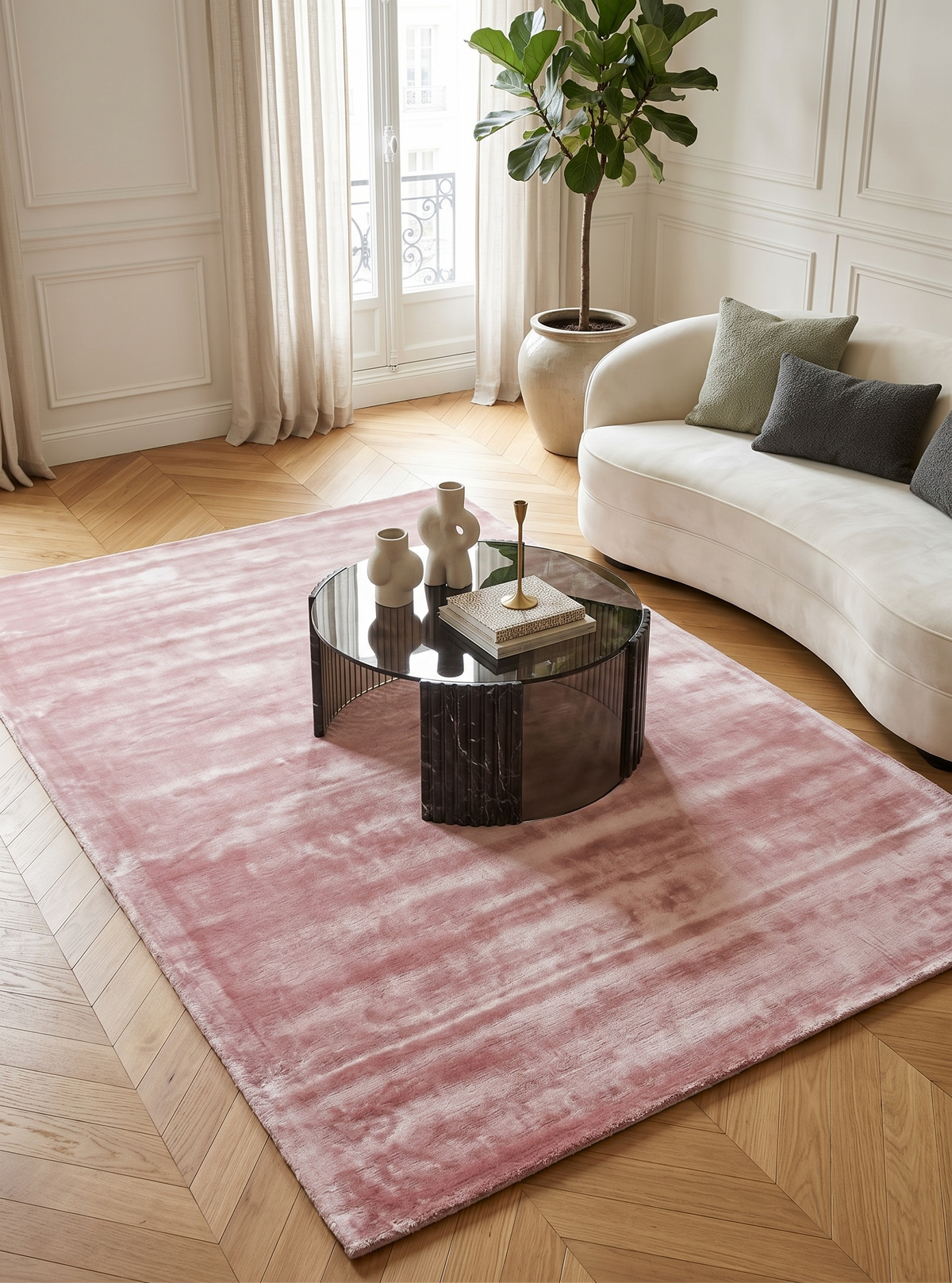 Textured Dusty Mauve Pink Abrash Wash Viscose Carpet