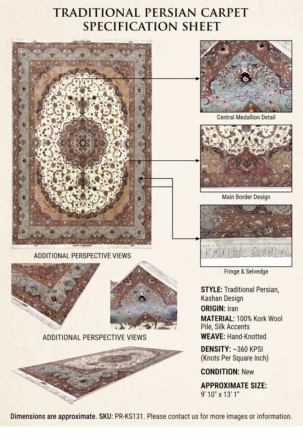 Hand-Knotted Royal Tabriz Medallion Wool Masterpiece Rug