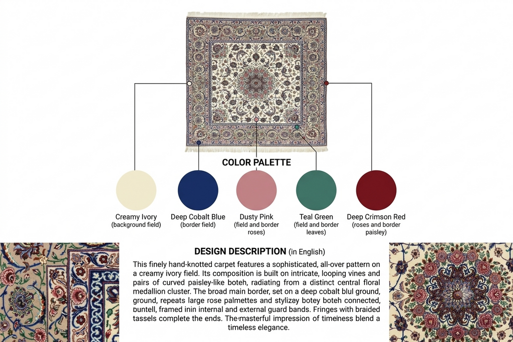 Signature Isfahan Ivory Rosette Wool Rug