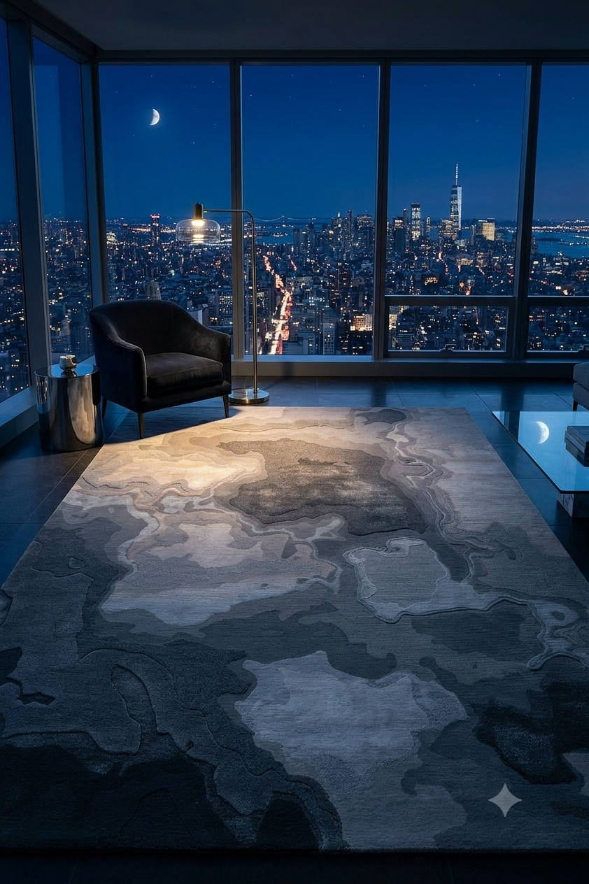 Storm Vein Silk Viscose Abstract Area Rug