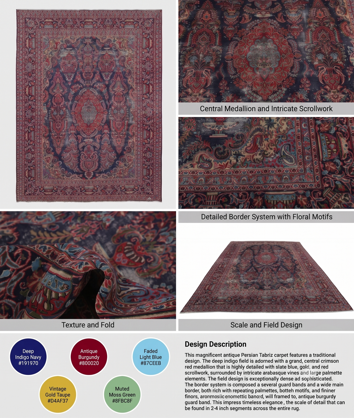Antique Sarouk Royal Medallion Wool Rug