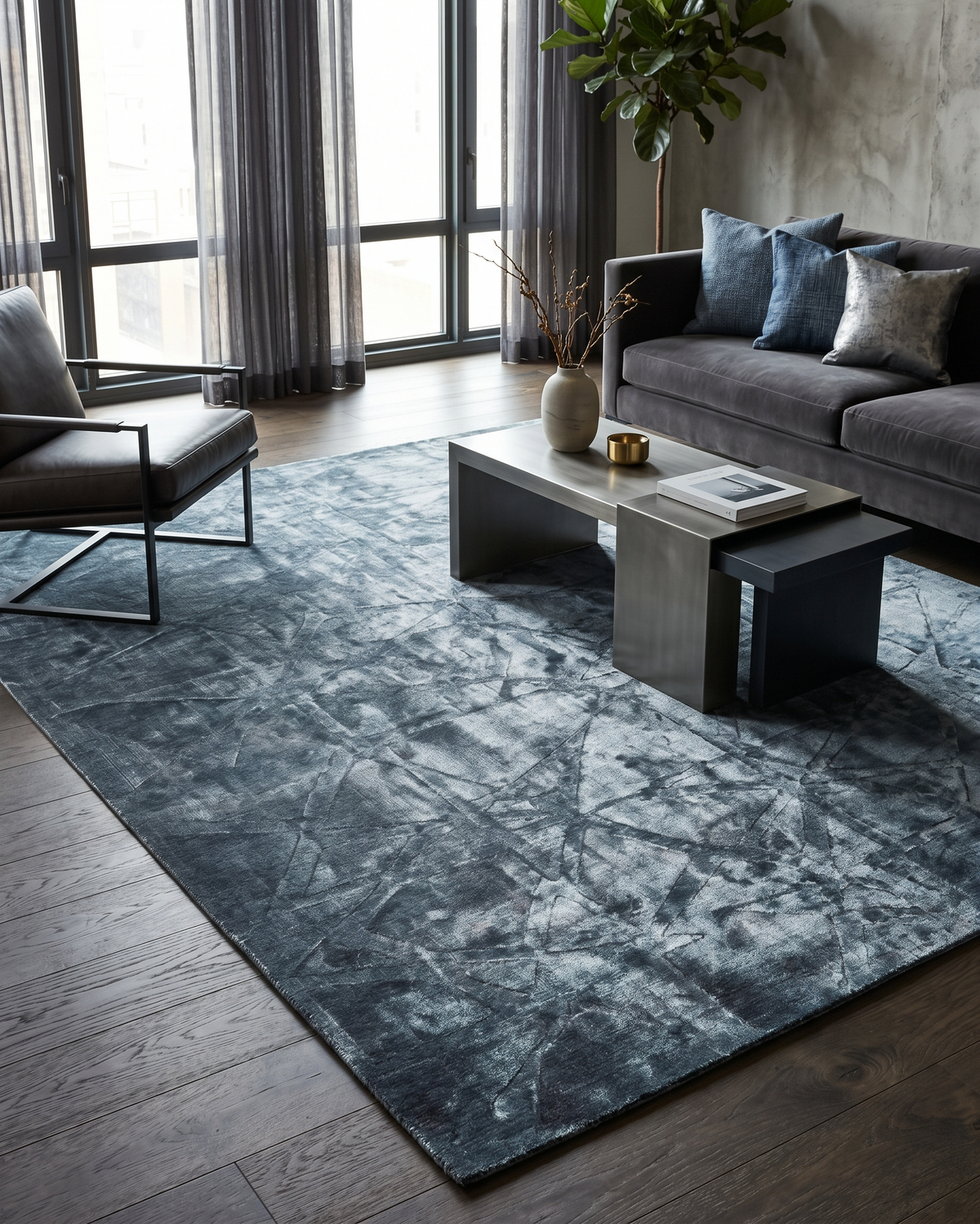 Kaelen Deconstructed Prismatic Line Viscose Area Rug
