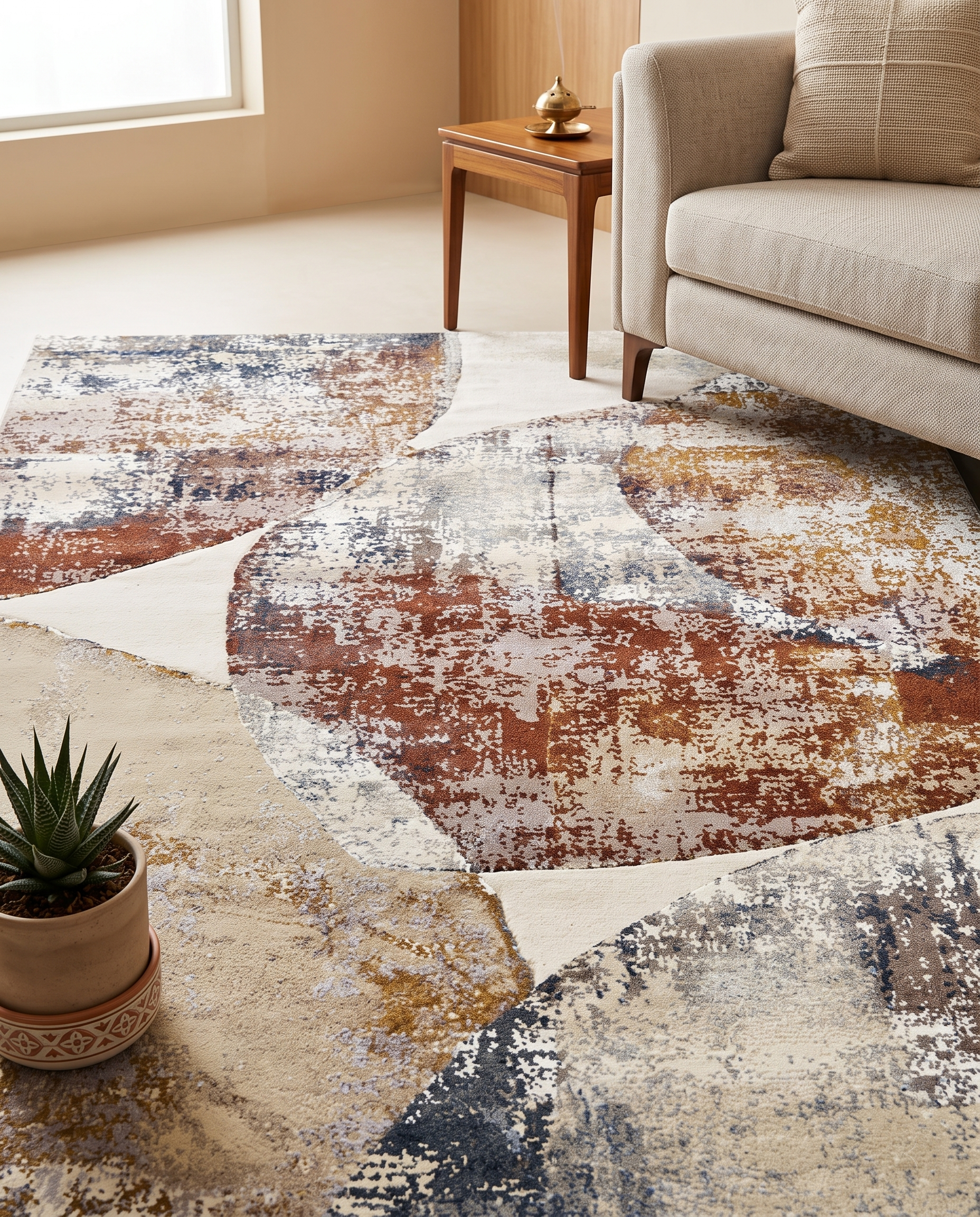 Abstract Contemporary Geometric Distressed Area Rug