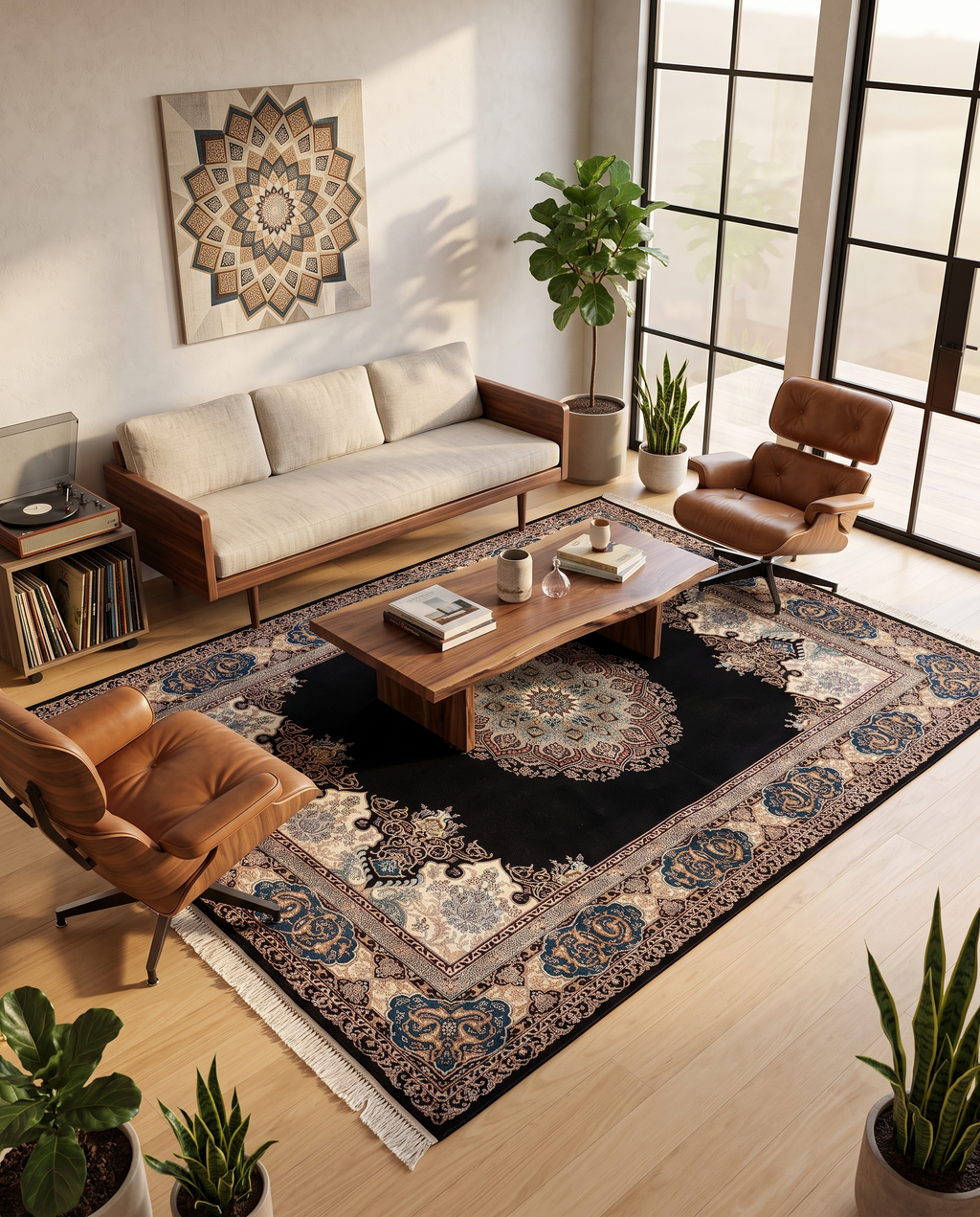 Opulent Irani Noir Medallion Carpet
