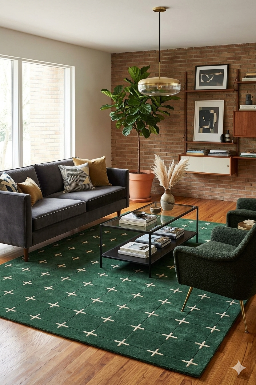 Emerald Green Grid Area Rug