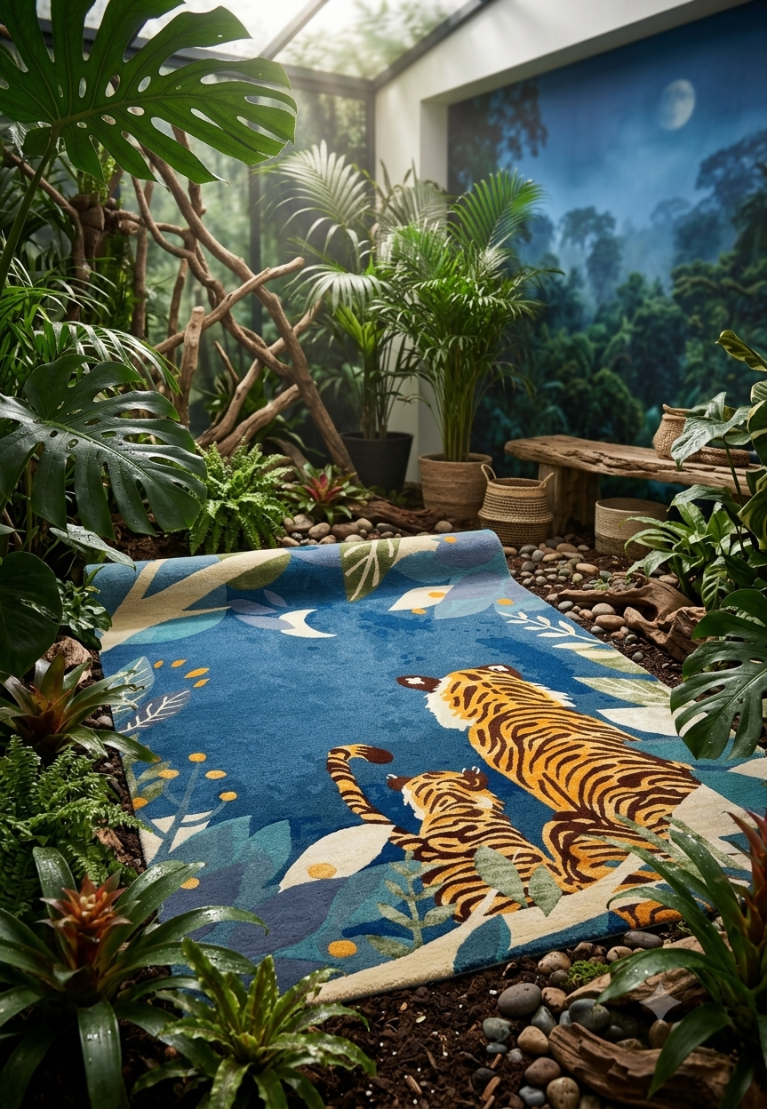 Moonlit Jungle Tiger Wool Area Rug