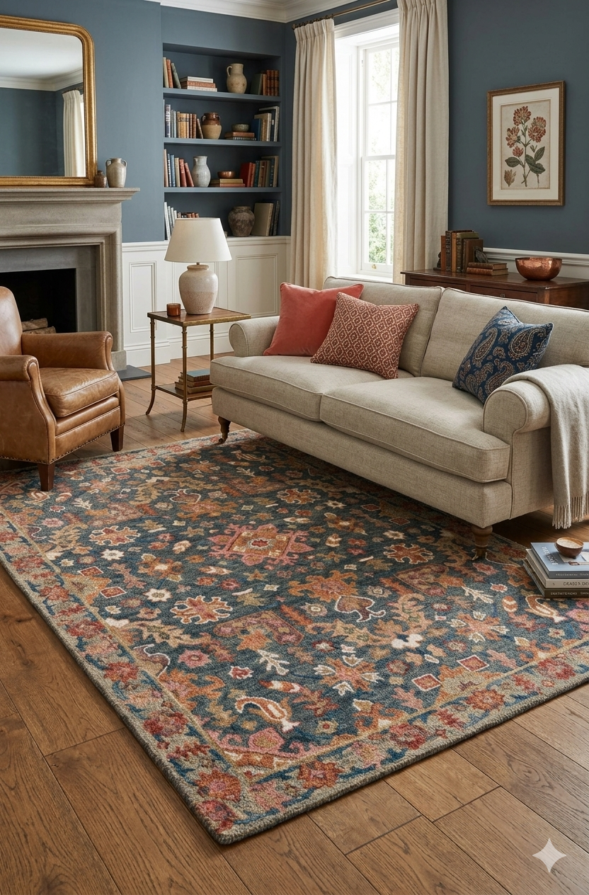 Teal Vintage Floral Tufted Rug