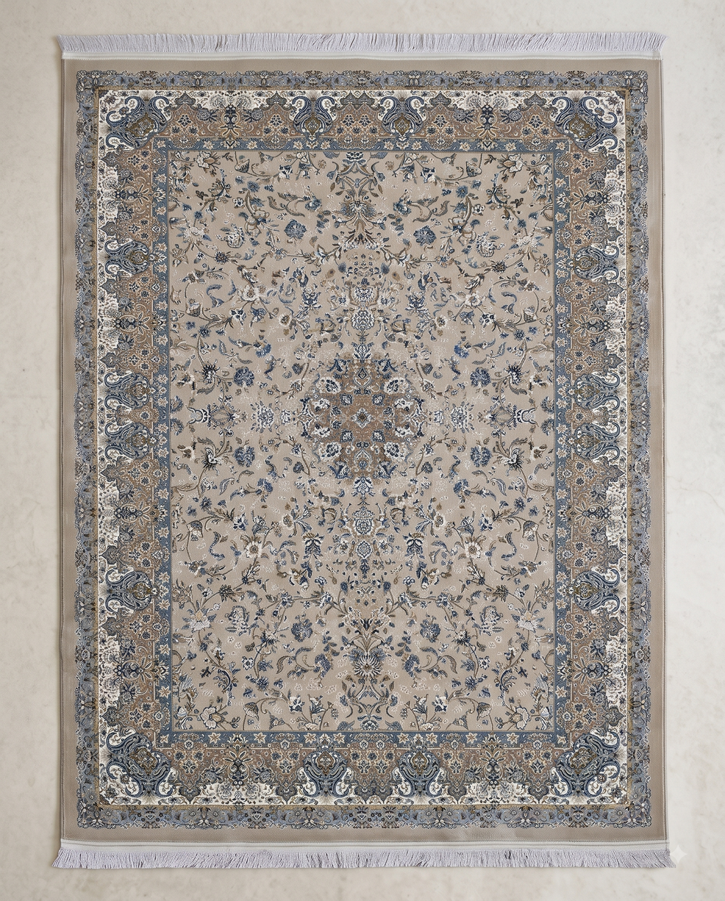 Traditional Irani Beige Carpet with Fine Floral Border Design