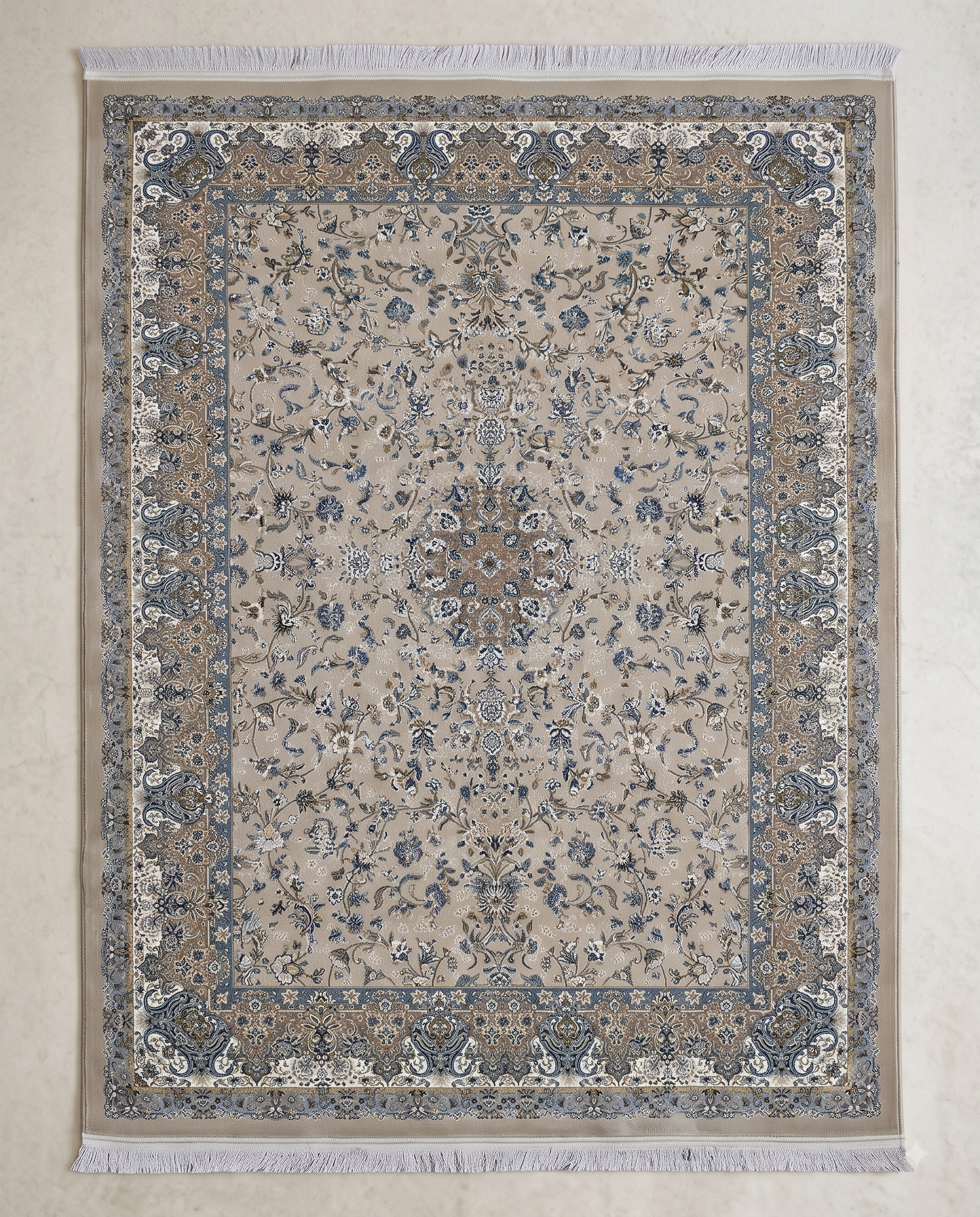 Traditional Irani Beige Carpet with Fine Floral Border Design