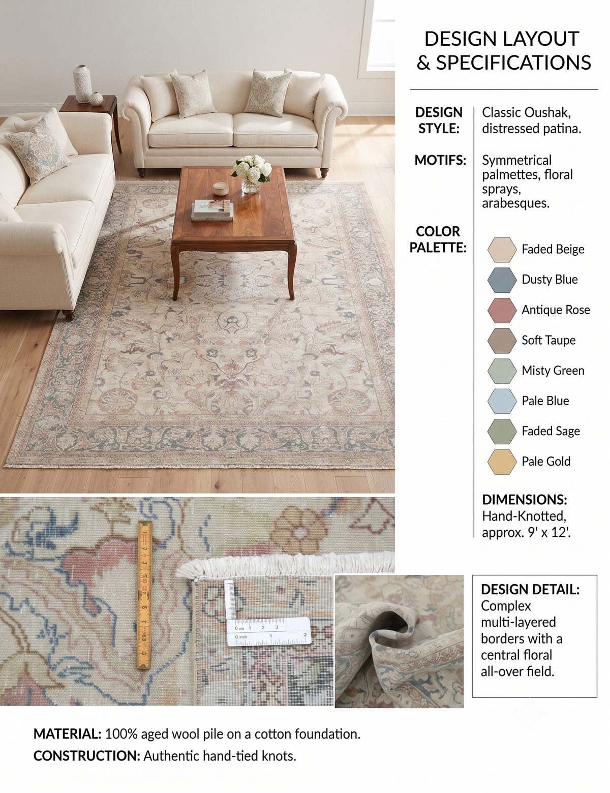 Elysian Garden Hand-Knotted Pure Wool Area Rug