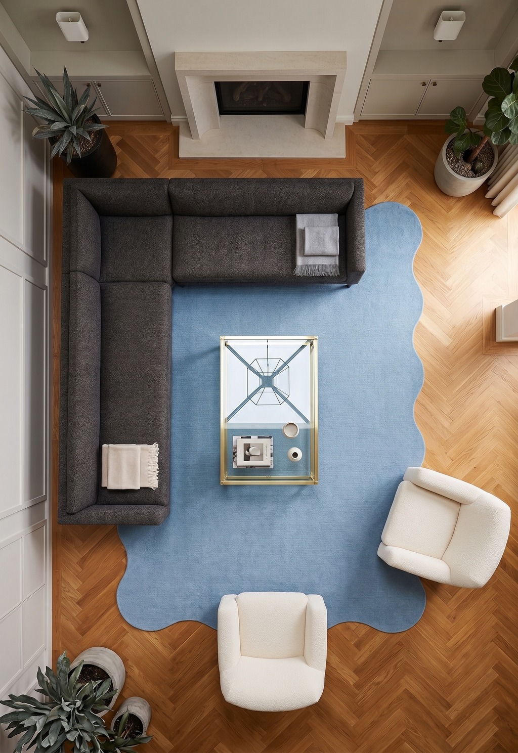 Soft Blue Wavy Edge Solid Rug
