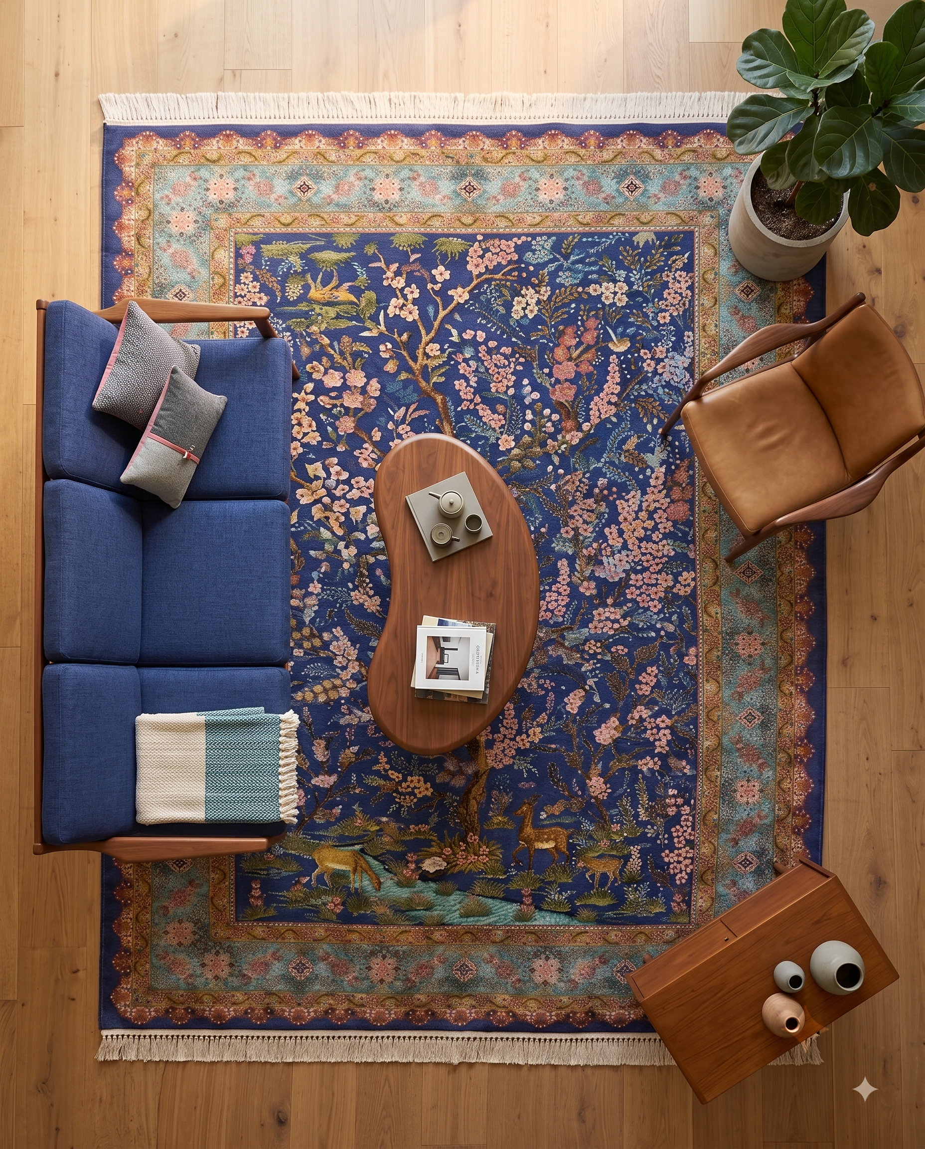 Royal Azure Garden Deer Carpet