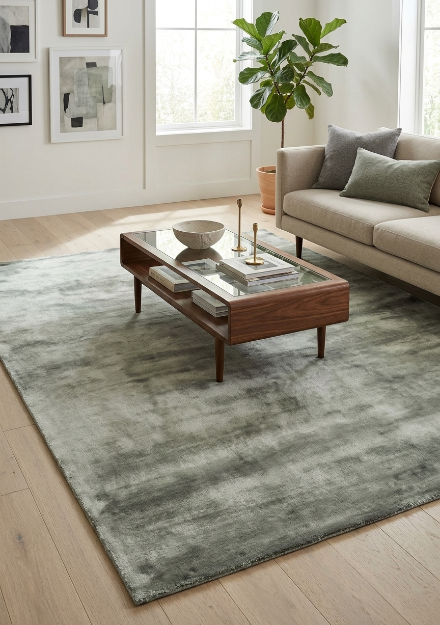 Elysian Sage Velvet-Touch High Sheen Viscose Silk Carpet