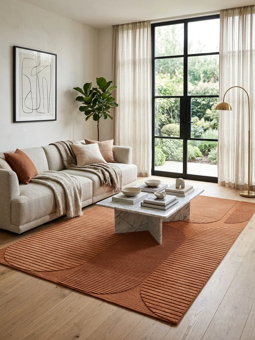 Contemporary Textured Terracotta Area Rug
