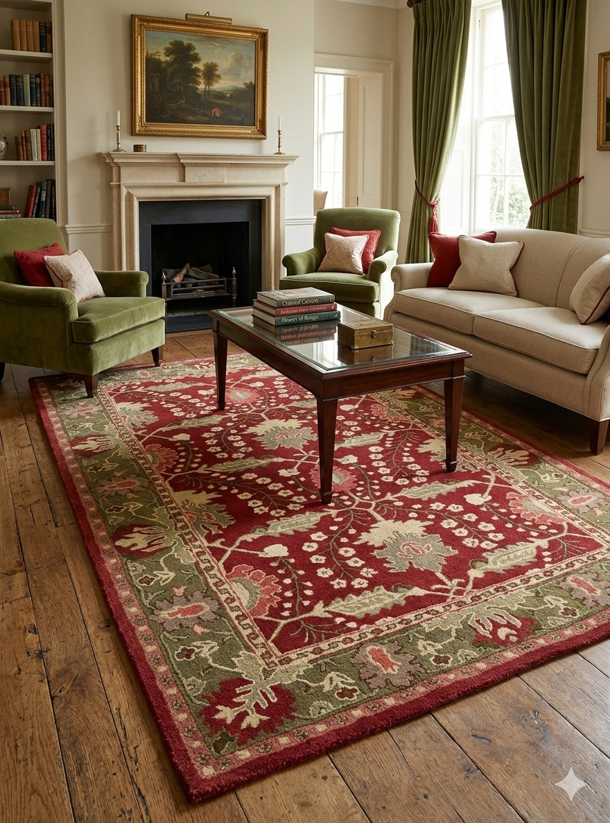 Rich Maroon Traditional Floral Rug