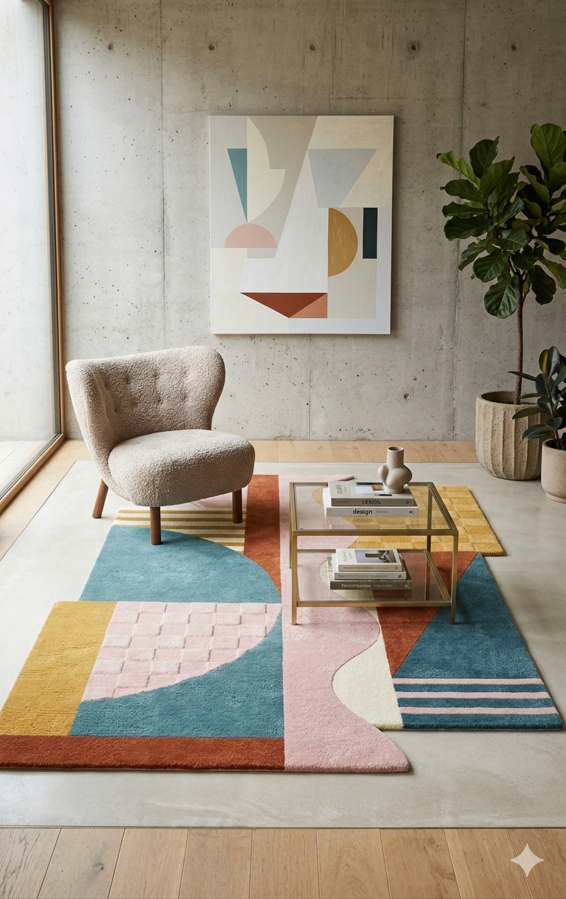 Modern Sculpted Abstract Block New Zealand Rug