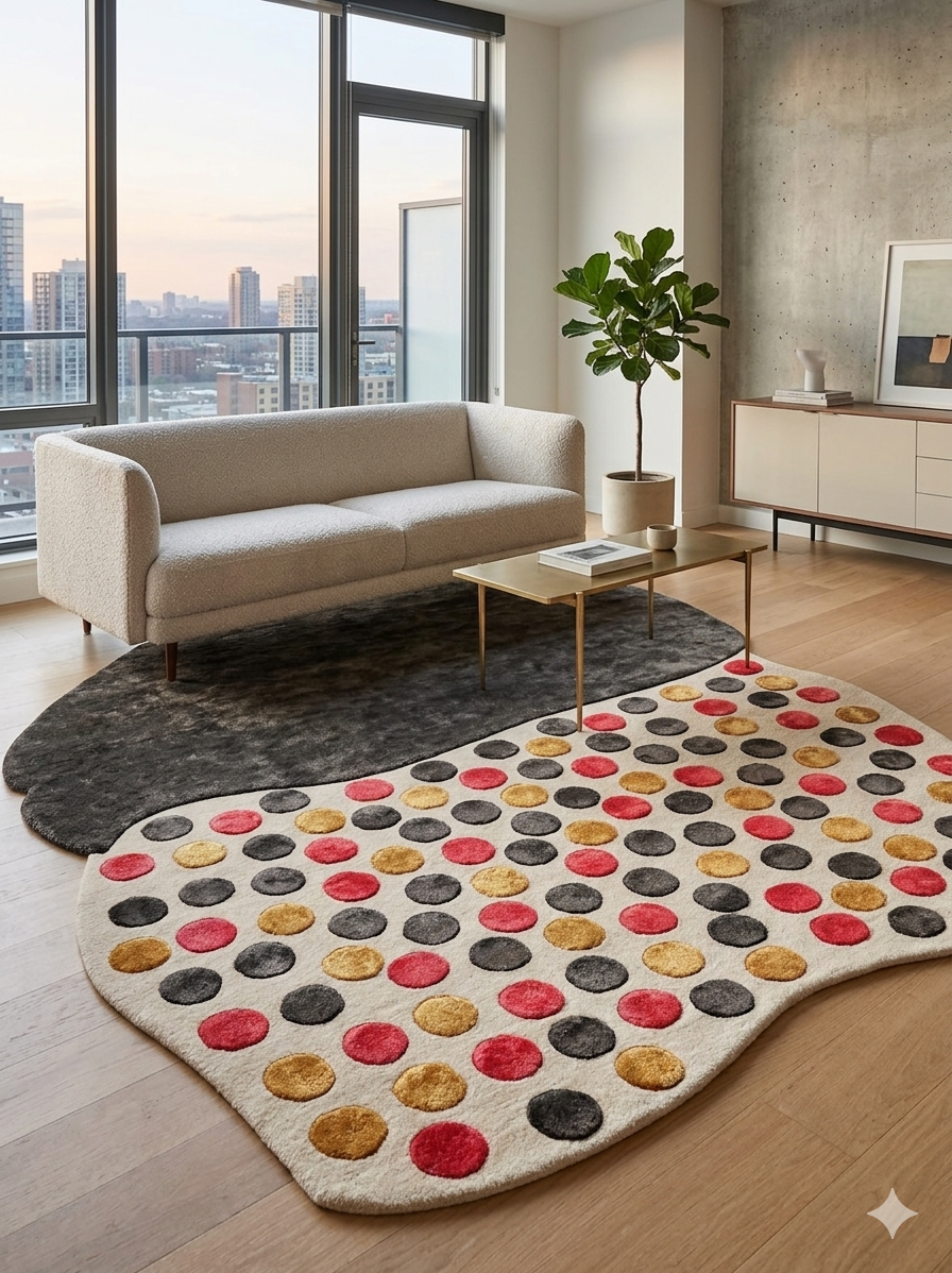 Modern Brown Dot Pattern Wool Rug