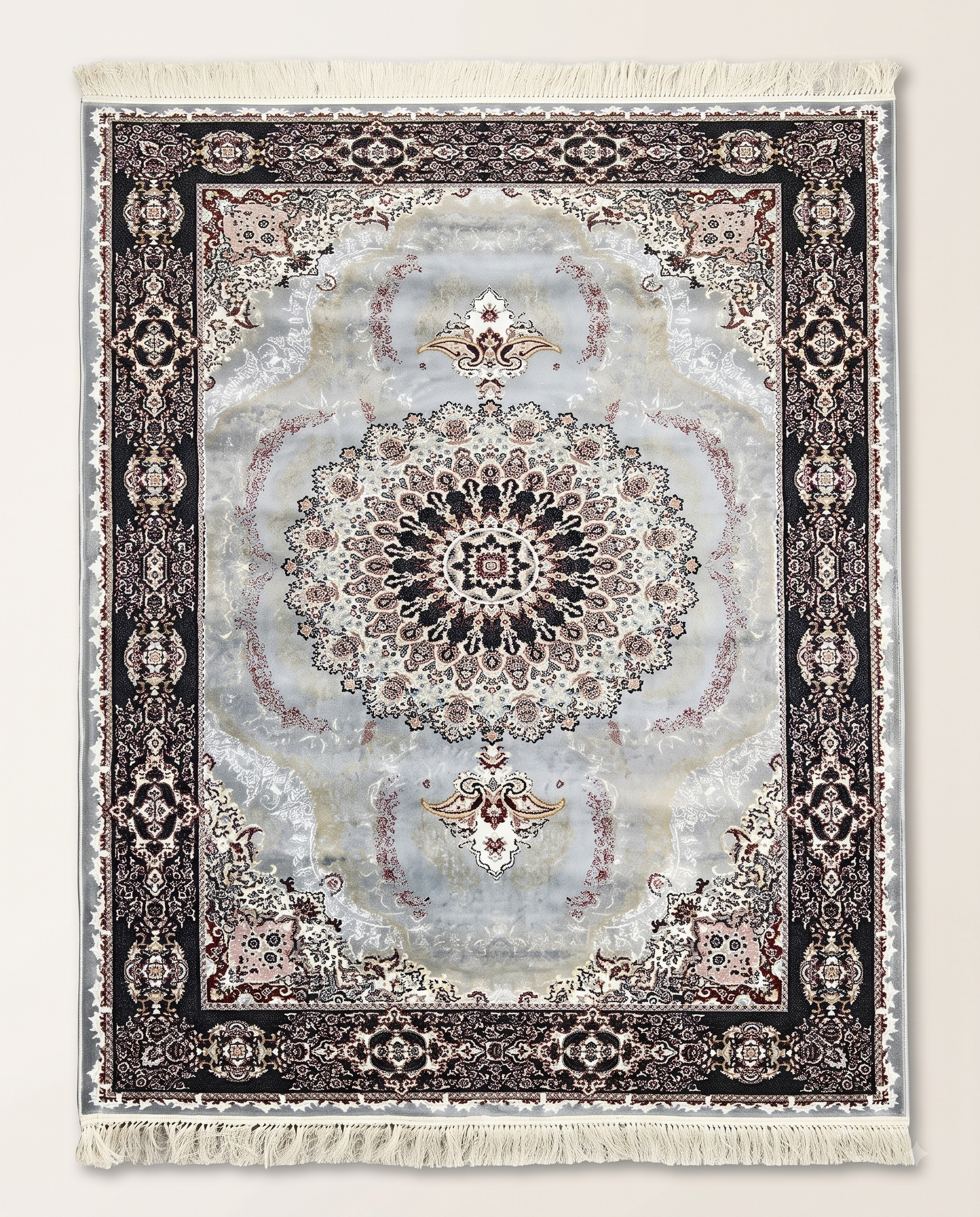 Artistic Irani Light Grey Carpet with Ornamental Medallion Center
