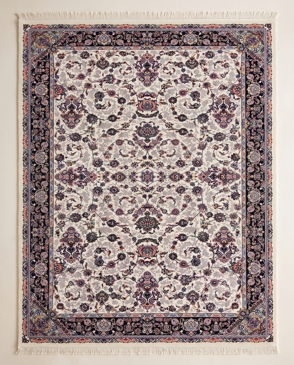 Classic Irani Ivory Carpet with Repeating Floral Motif Design