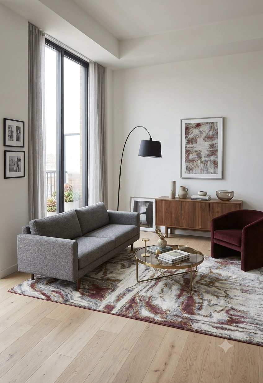 Abstract Rose Gold and Grey Area Rug