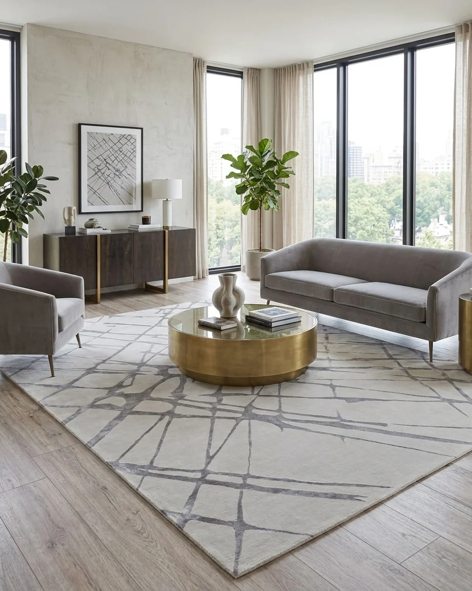 Silver Fracture Silk Viscose Rug