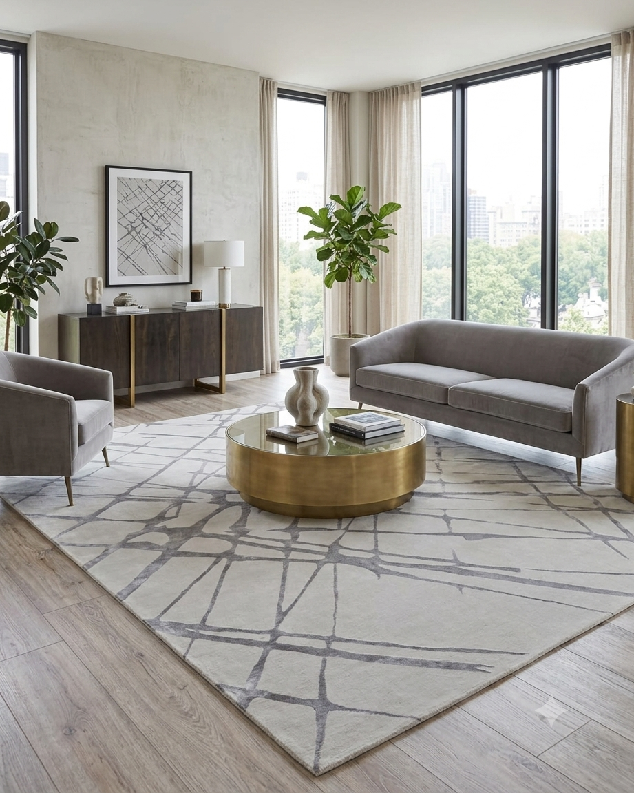 Silver Fracture Silk Viscose Rug