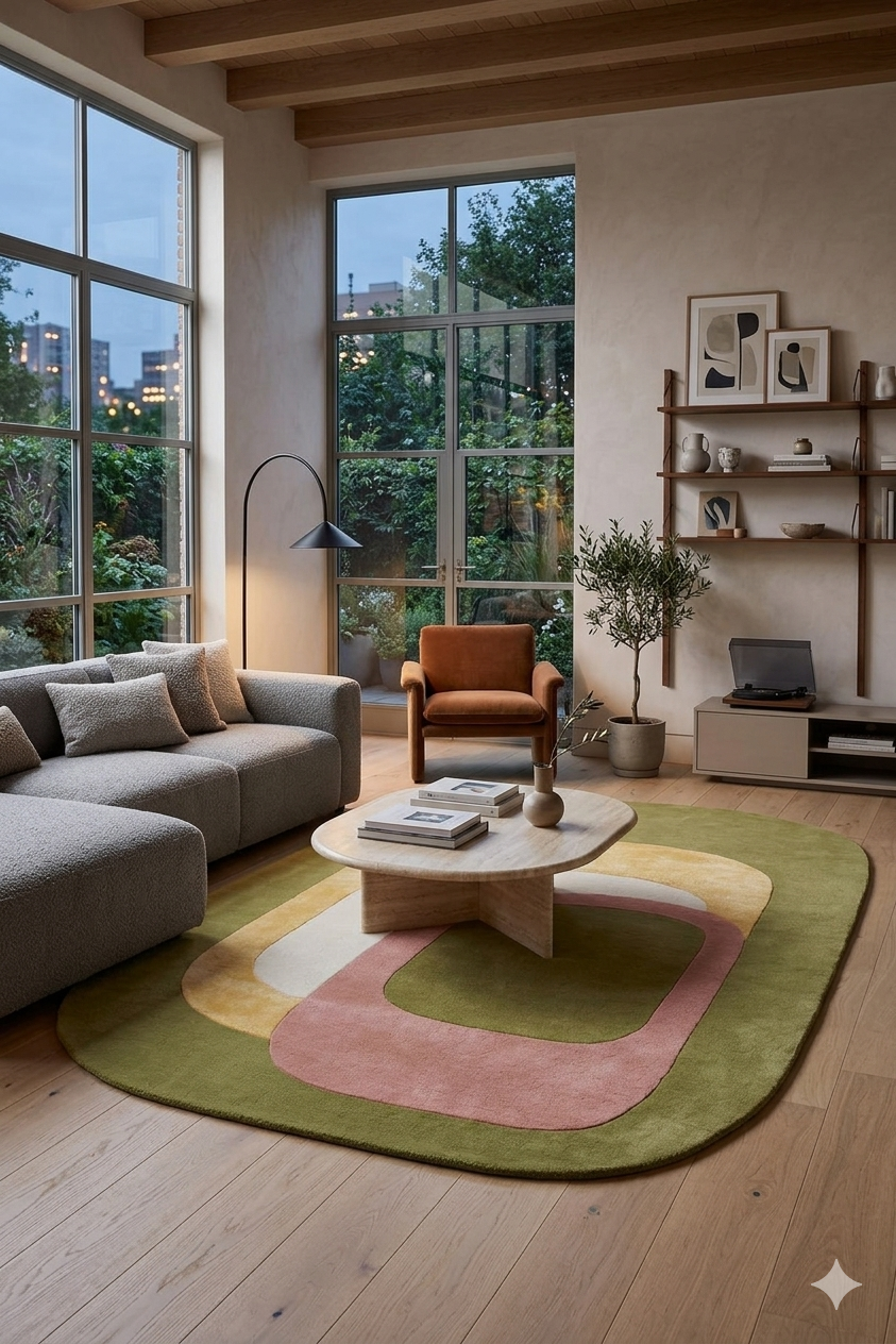 Modern Organic Olive Green Abstract Area Rug