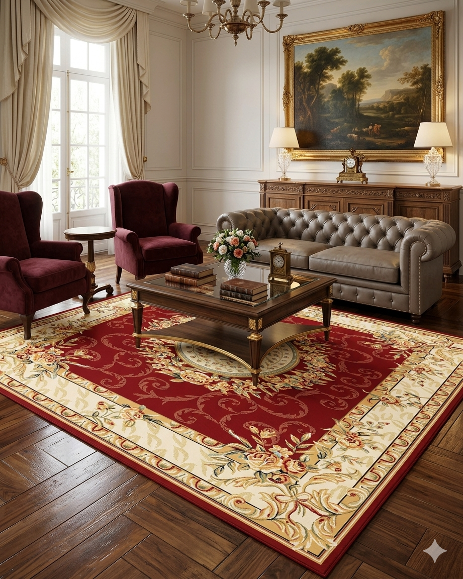 Classic Red Floral Medallion Rug