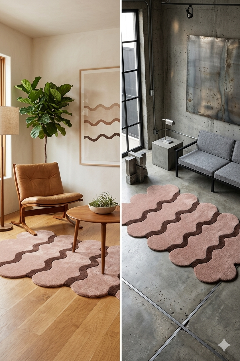 Contemporary Wave Pattern Tan & Brown Rug