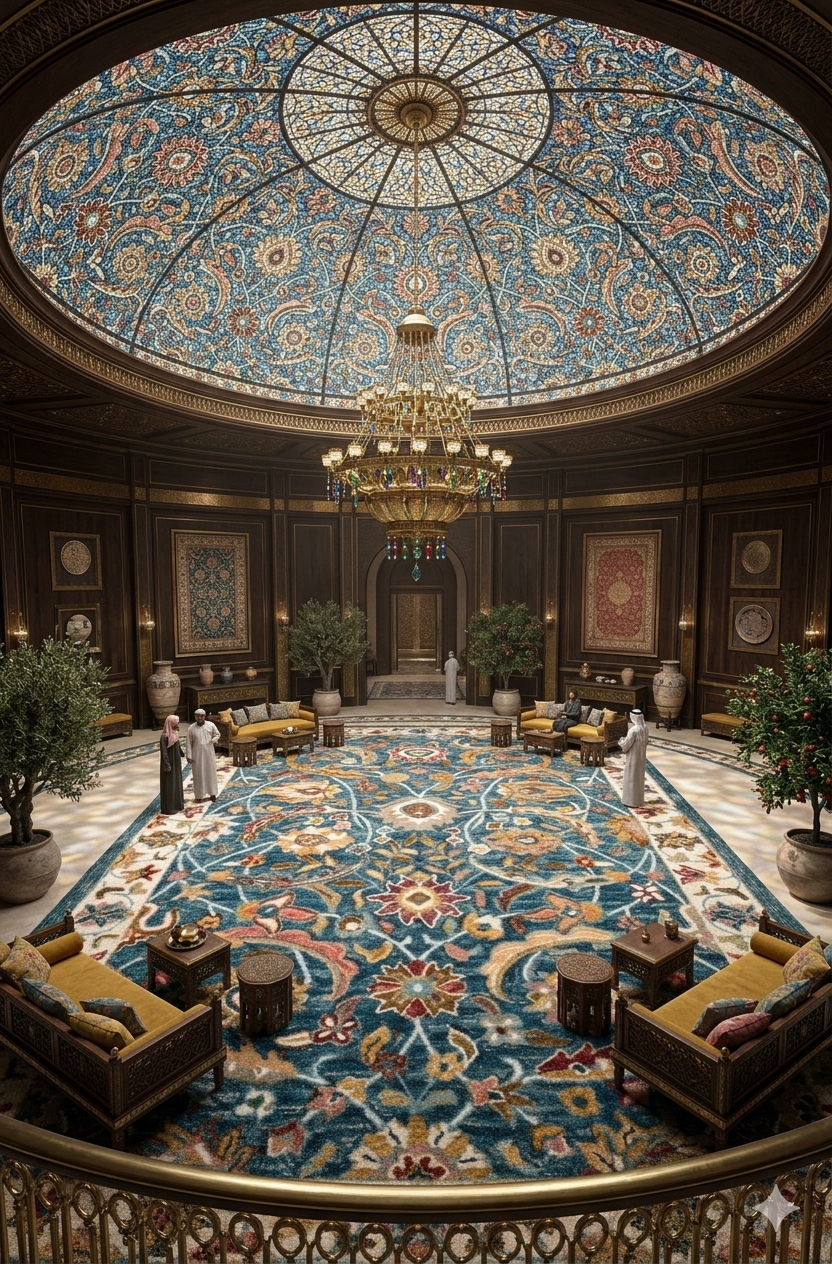 Deep Teal Floral Rug with Detailed Border