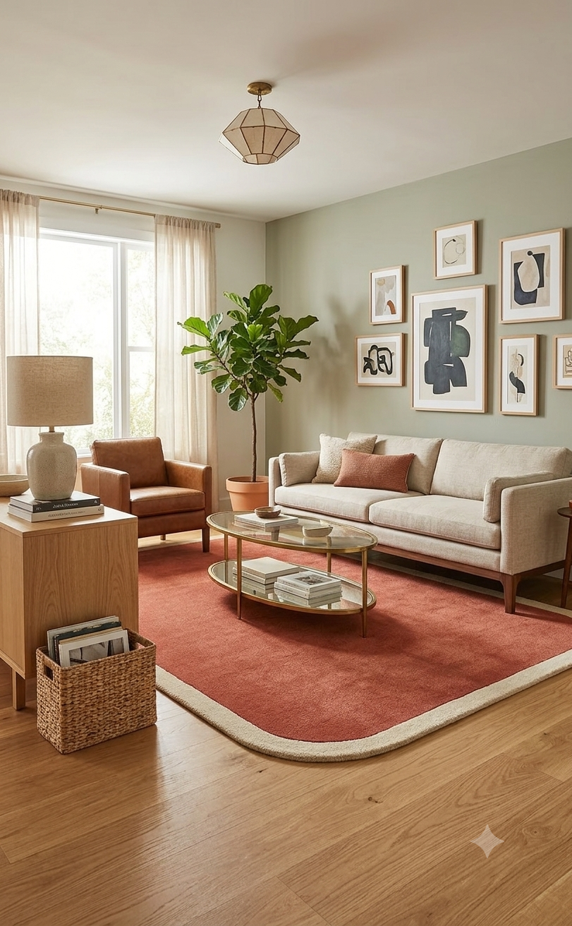 Warm terracotta center with ivory border Rug