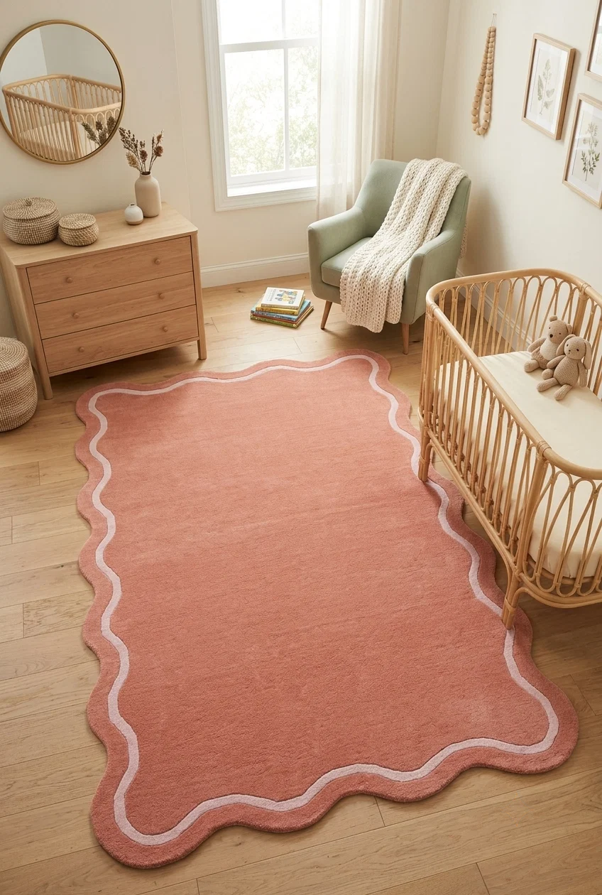 Dusty Coral Scalloped Border Modern Carpet