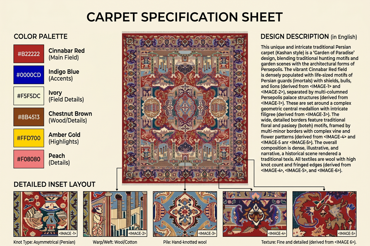 Hand-Knotted Royal Persepolis Pictorial Wool Carpet