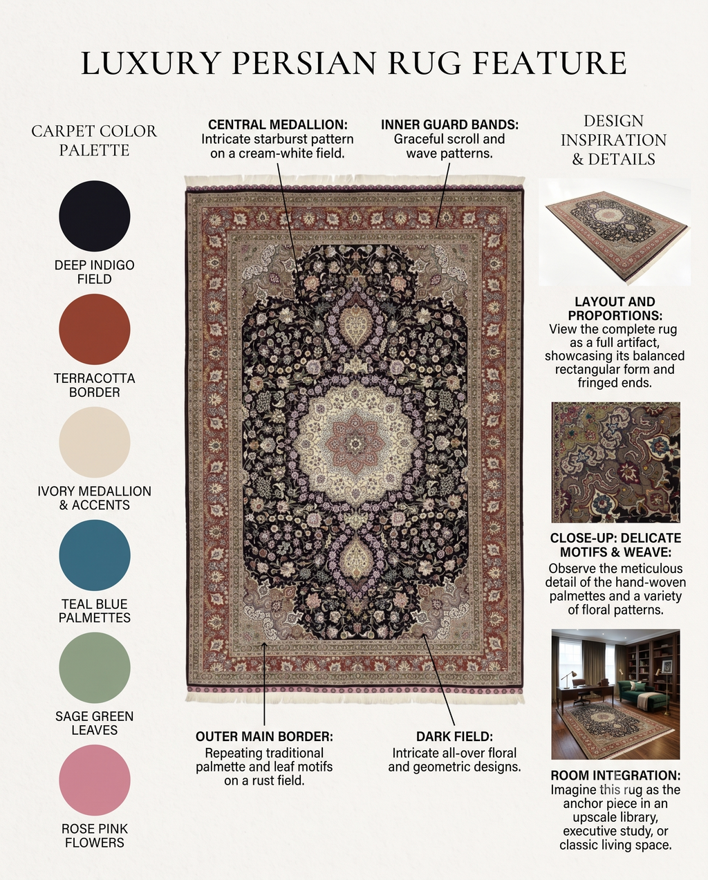 The Obsidian Sovereign Antique Noir Arabesque Medallion Area Rug
