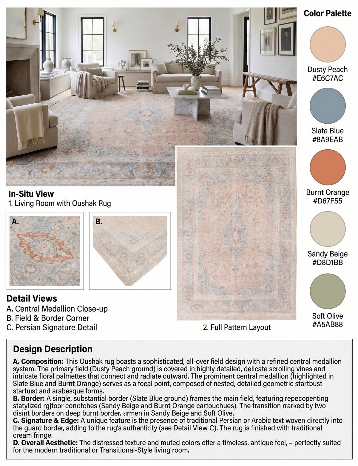 Muted Oushak Soft Peach Wool Rug
