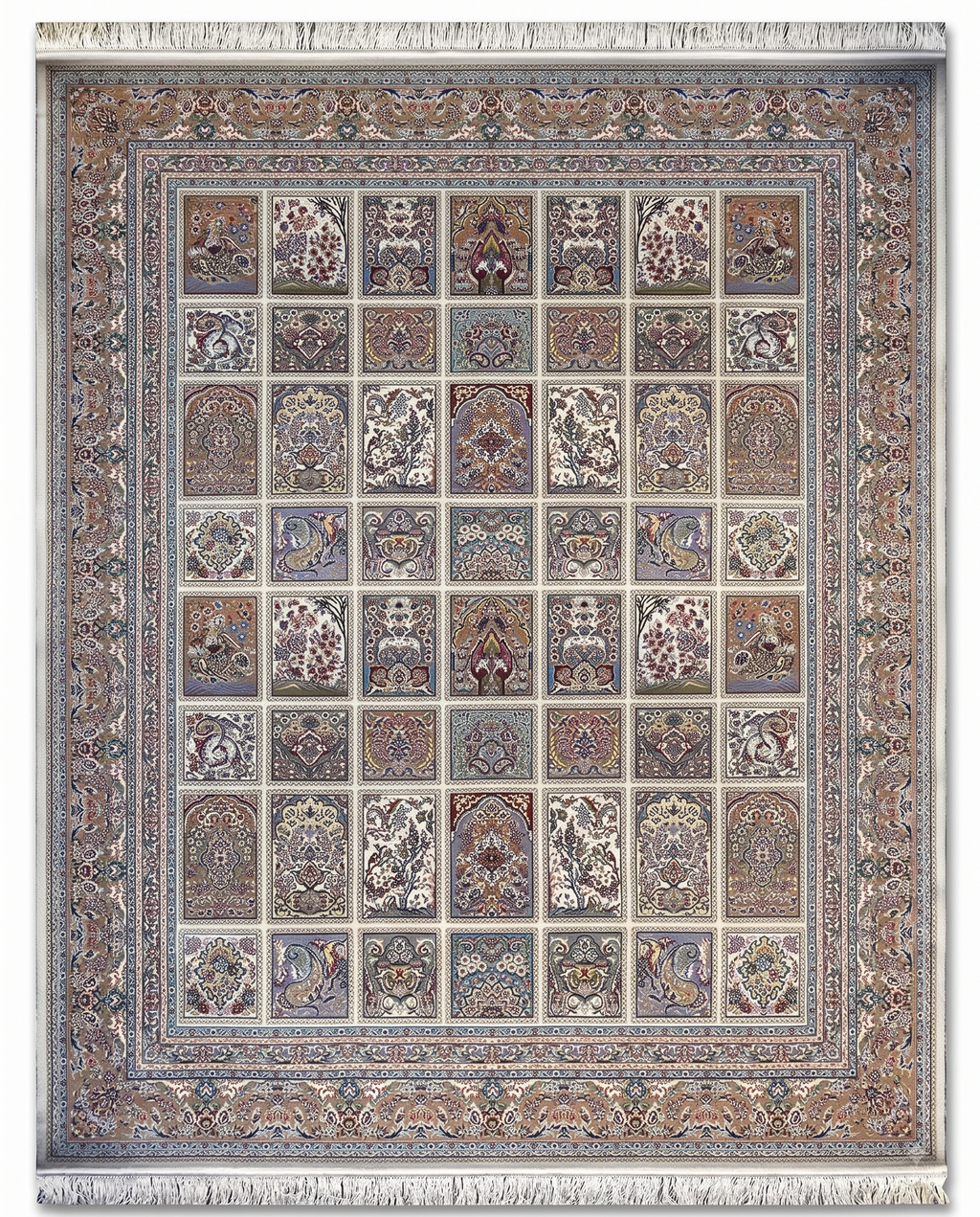 Unique Irani Grid Pattern Carpet with Subtle Classic Detailing