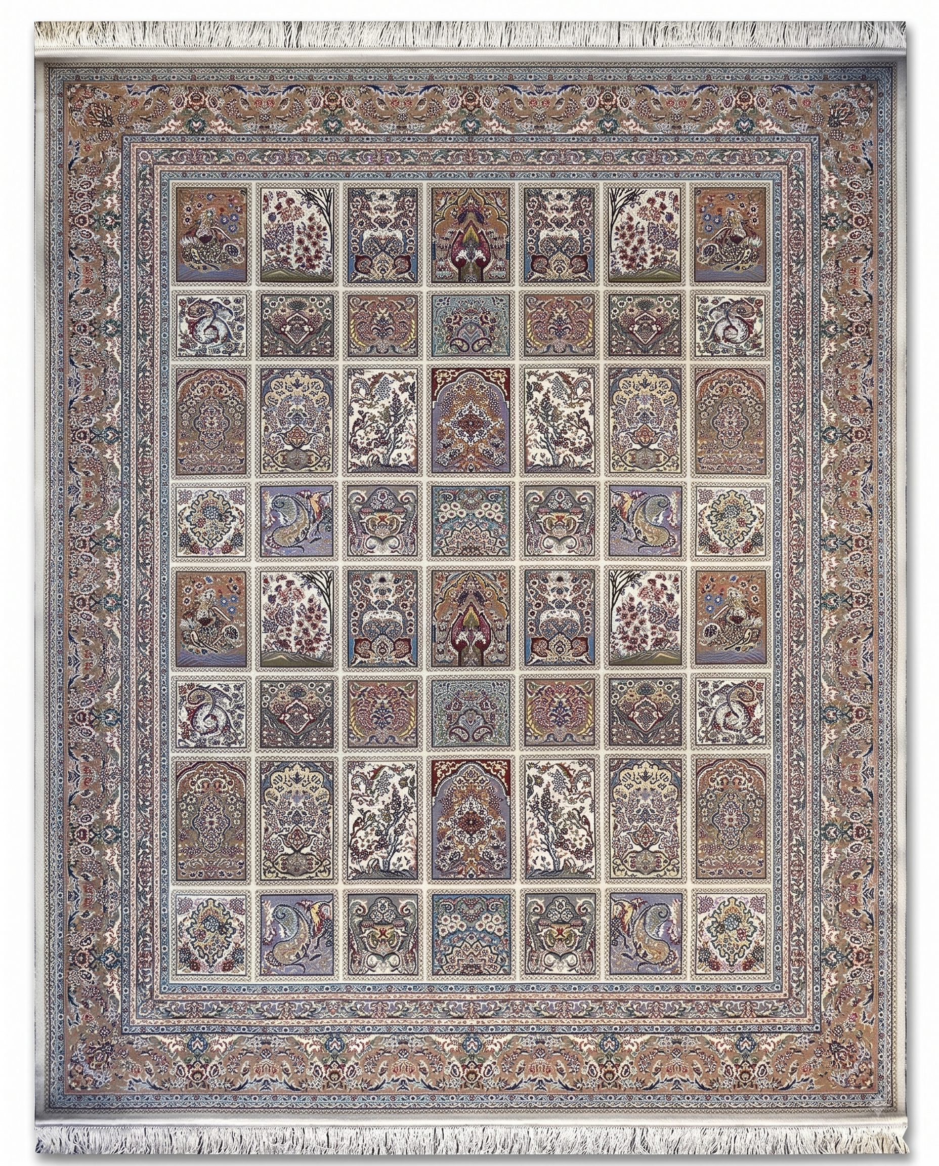 Unique Irani Grid Pattern Carpet with Subtle Classic Detailing
