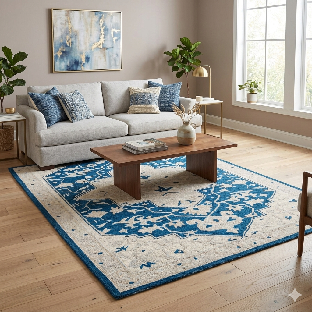Sophisticated Deep Blue Oriental Rug