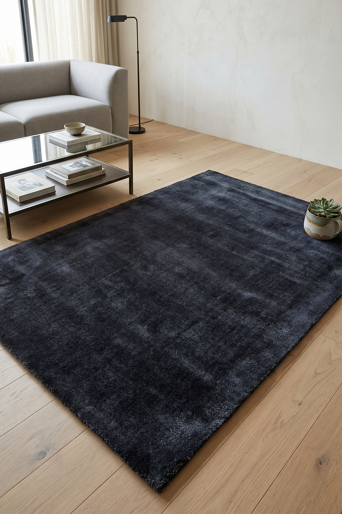 Midnight Charcoal Solid Viscose Silk Rug
