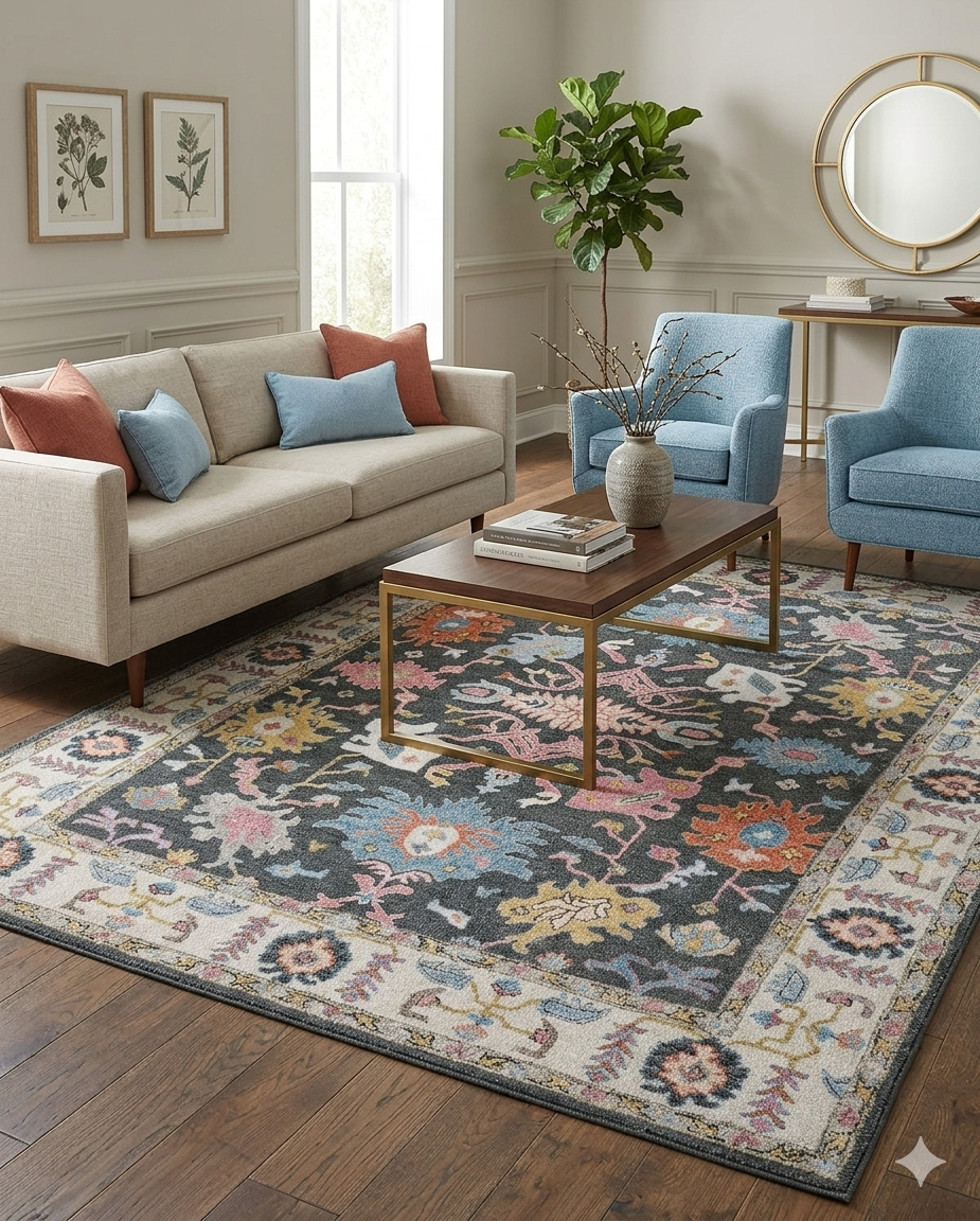 Charcoal Artistic Floral Rug