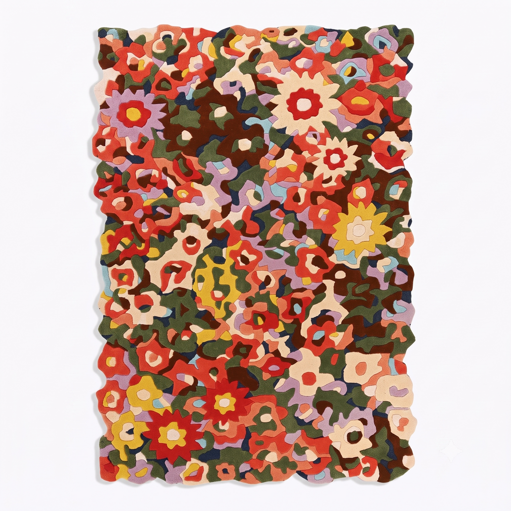 Vivid Retro Floral Mosaic Rug