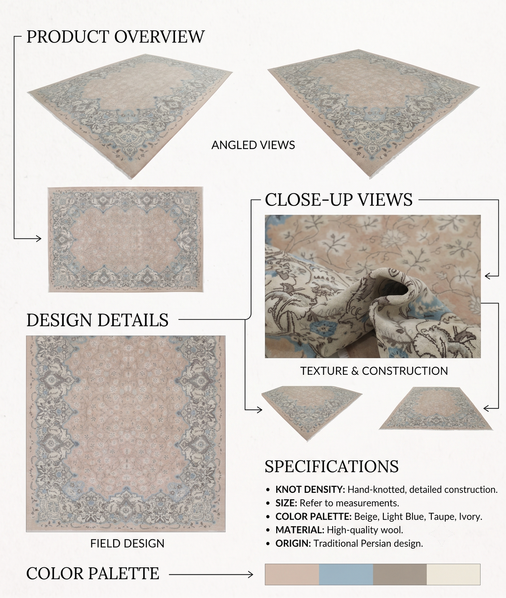 Hand-Knotted Baroque Spandrel Wool Rug