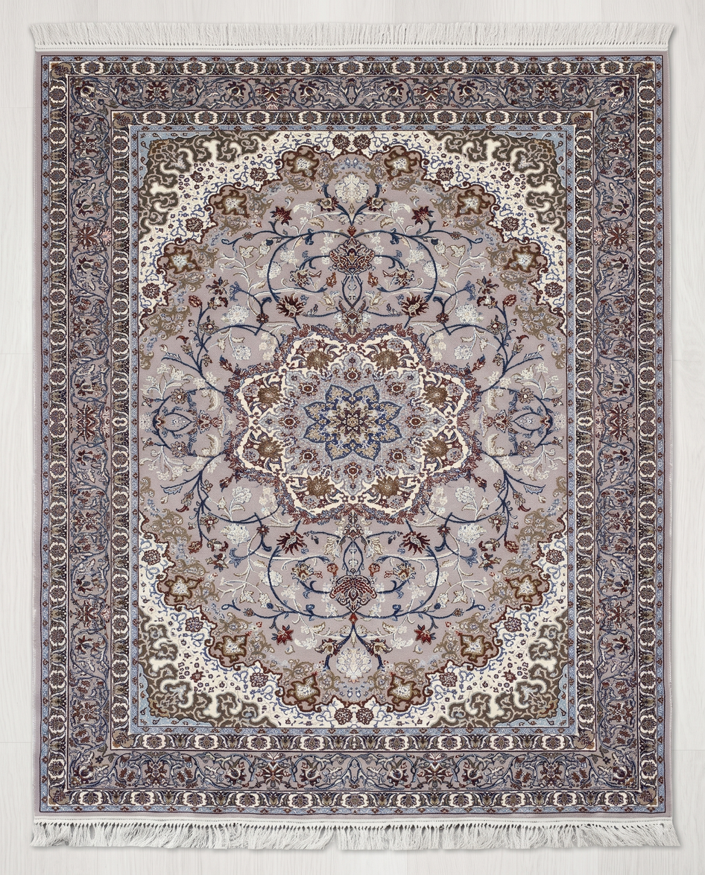 Irani Silk Carpet with Detailed Border Pattern Work