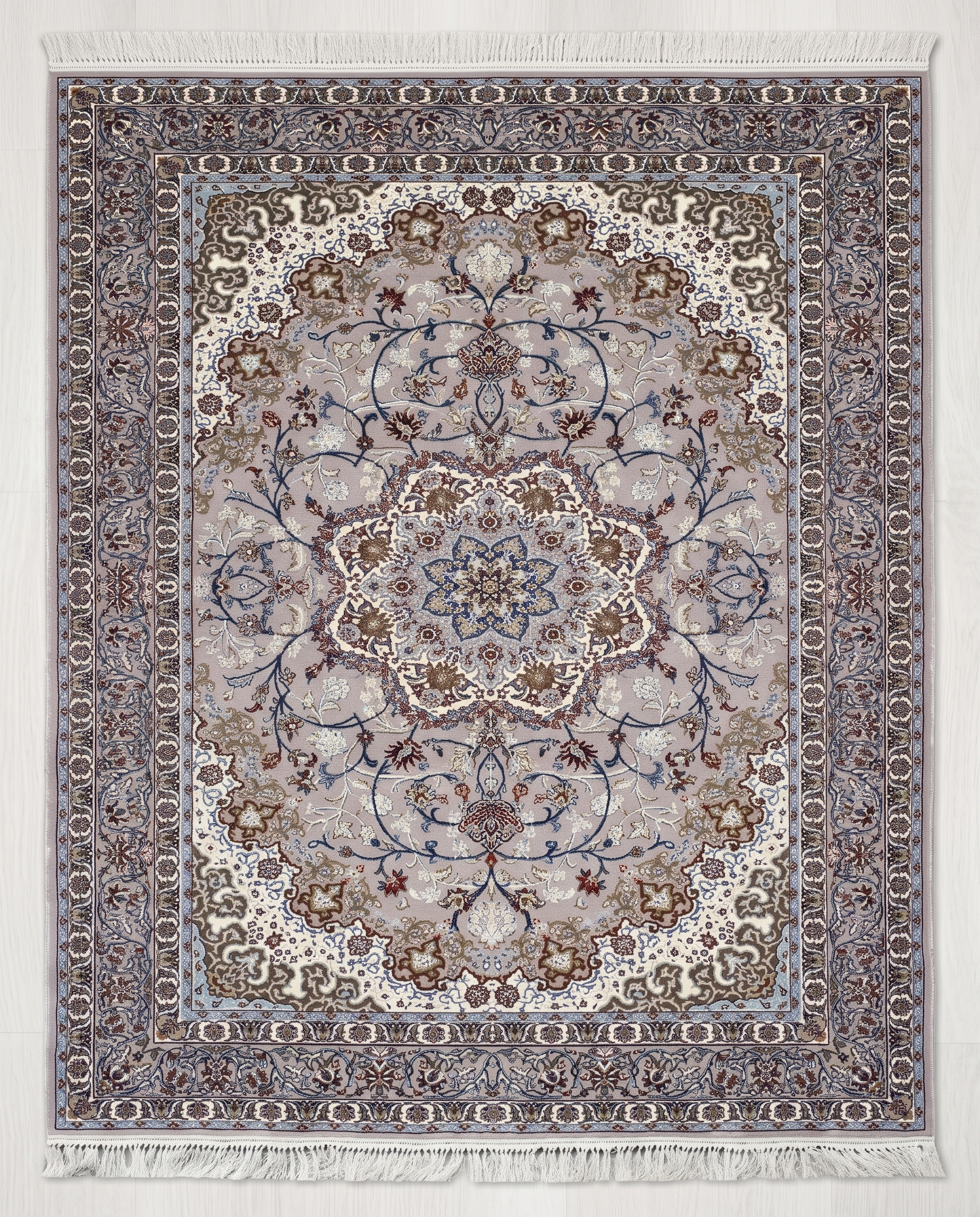 Irani Silk Carpet with Detailed Border Pattern Work