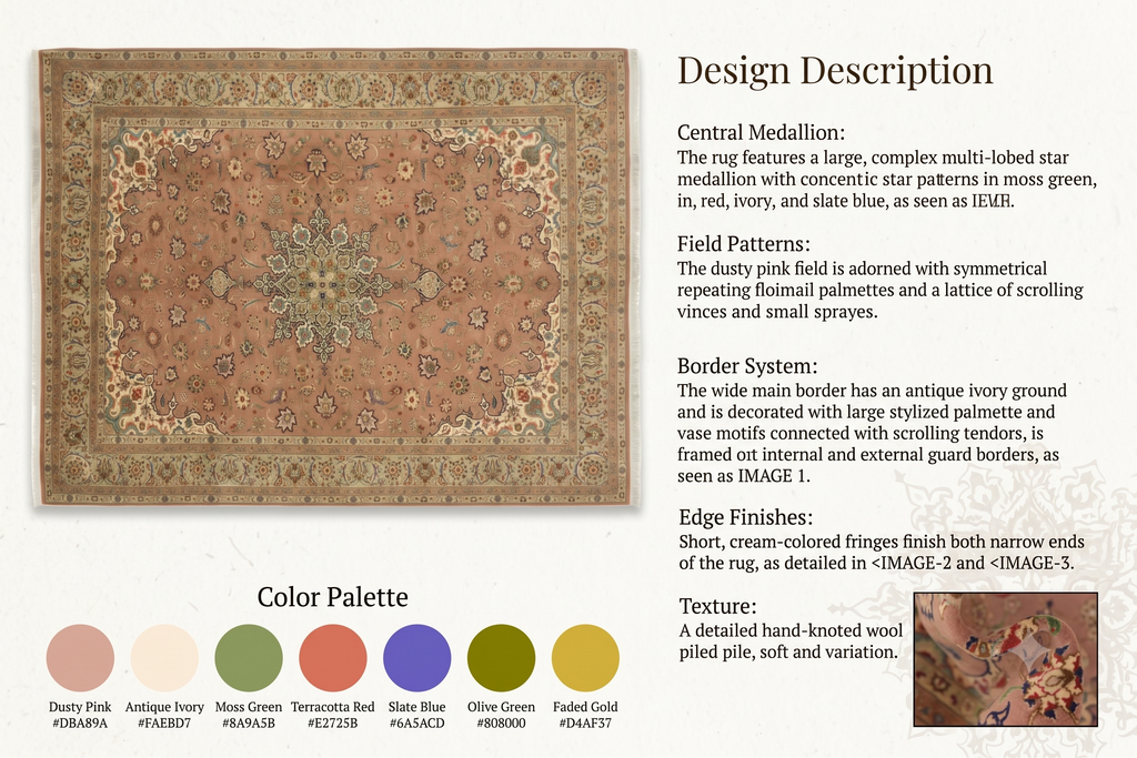 Royal Kashan Dusky Rose Wool Rug
