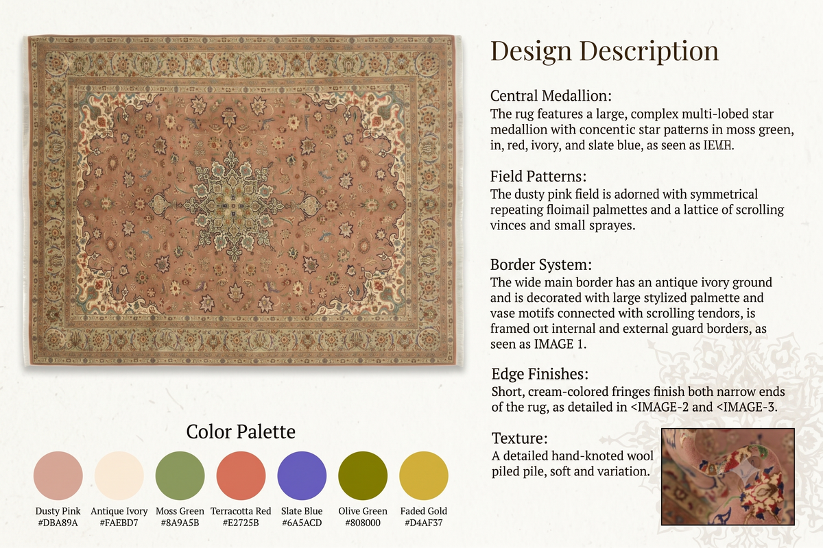 Royal Kashan Dusky Rose Wool Rug