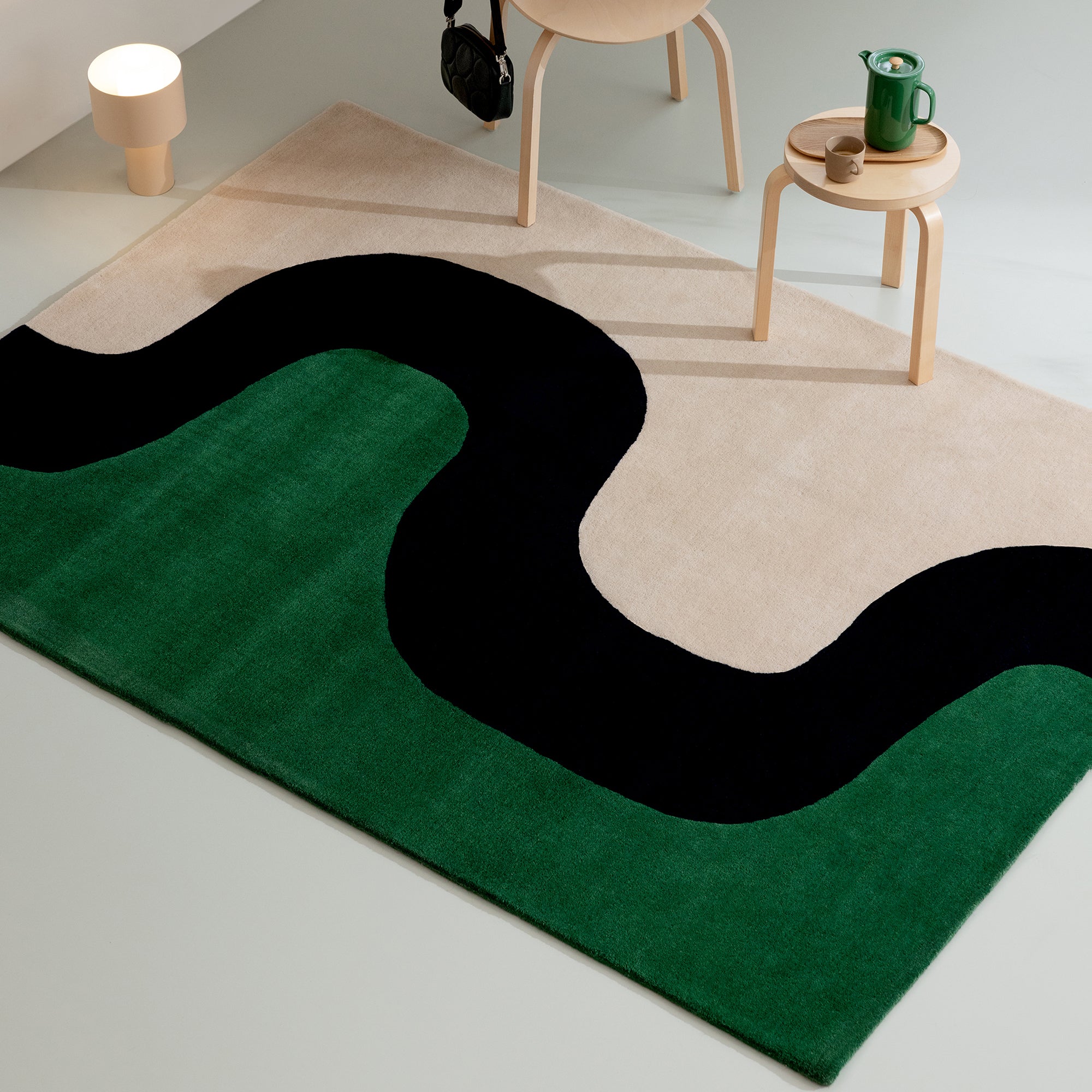 Modern Emerald Wave Hand Tufted Wool Rug