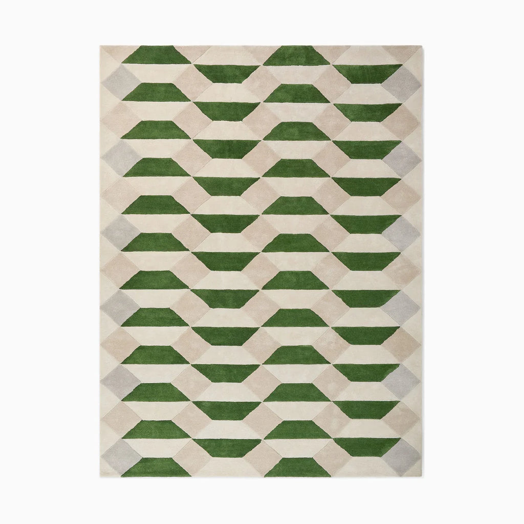 Luxury Emerald Geometric Wool Rug