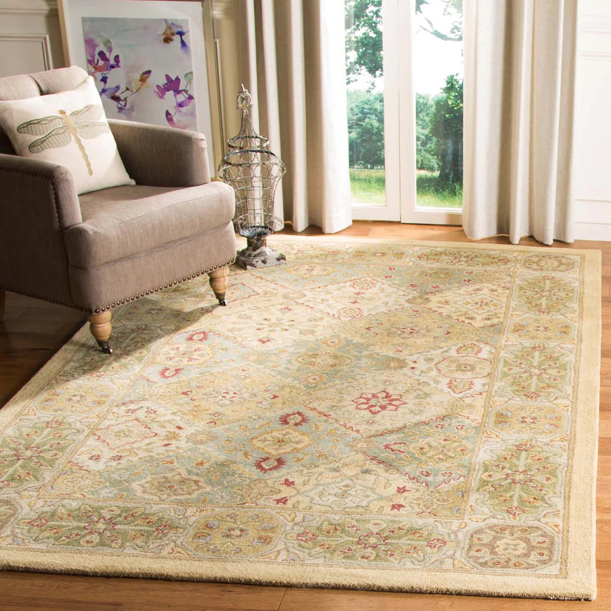 Soft Ivory Green Accent Rug